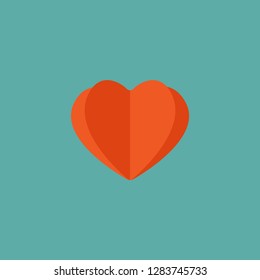 Flat red heart on blue background. Love, romantic icon. Heart health month flat icon. isolated on white. St. Valentine vector illustration. 