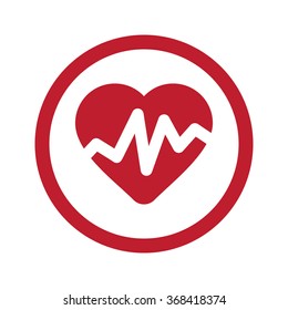 Flat red Heart Rate Pulse icon in circle on white