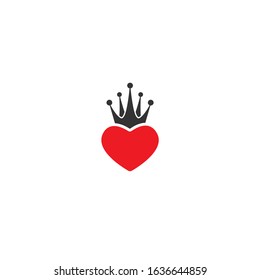 Flat red heart with royal crown isolated on white background. Love, romantic icon. St. valentine flat icon. isolated on white. Vector cartoon illustration. 