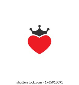 Flat red heart with royal crown isolated on white background. Love, romantic icon. St. valentine flat icon. isolated on white. Vector cartoon illustration. 