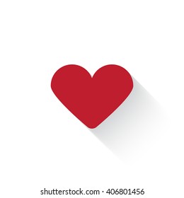 Flat red Heart web icon with long drop shadow on white