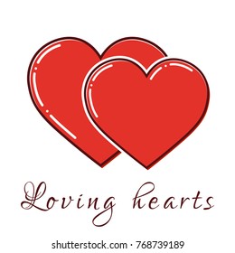 Flat red hearts icon, Valentine`s hearts, vector.