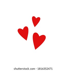 Flat red hearts isolated on white background. Love, romantic icon. Best, favorite, like flat icon. isolated on white. Vector cartoon illustration. 