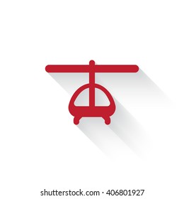 Flat red Helicopter web icon with long drop shadow on white