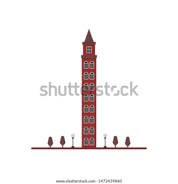 Flat Red Highrise Building 9 Floors Stock Vector Royalty Free
