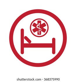 Flat red Hospital Bed icon in circle on white