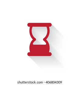 Flat red Hourglass web icon with long drop shadow on white
