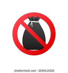 Flat red icon no garbage. Flat vector illustration. Vector icon.