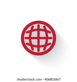 Flat red International web icon with long drop shadow on white