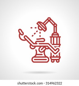 Flat red line style vector icon for tattoo chair or table and illuminating lamp. Tattooing process. Studio equipment and  furniture. Design elements for business and website
