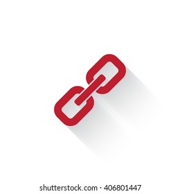 Flat red Links web icon with long drop shadow on white