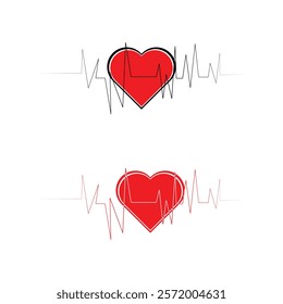 flat red love heart with pusher line vector illustration icon art design