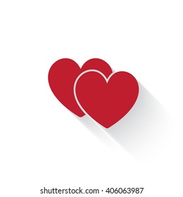 Flat red Love Sign web icon with long drop shadow on white