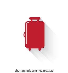 Flat red Luggage web icon with long drop shadow on white