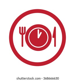 Flat red Lunch Time icon in circle on white