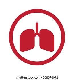 Flat red Lungs icon in circle on white
