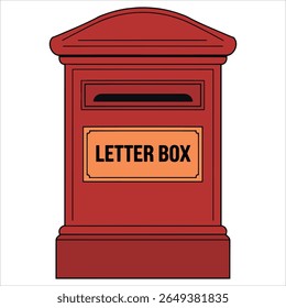 Ilustración vectorial plana de buzón rojo. Diseño clásico de oficina de correos perfecto para notificaciones de envío y servicio de correo de marca.