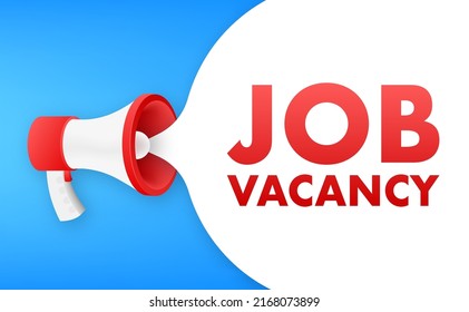 Flat red Megaphone with Job vacancy. Vector illustration.