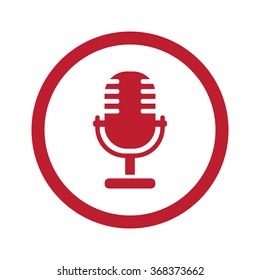 Flat red Microphone icon in circle on white