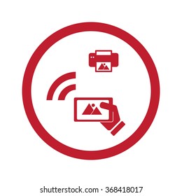 Flat red Mobile Photo Printing icon in circle on white