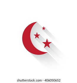 Flat red Moon And Stars web icon with long drop shadow on white