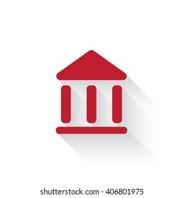 Flat red Museum web icon with long drop shadow on white