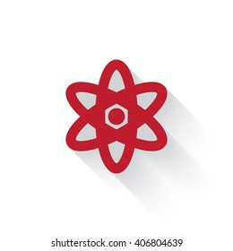 Flat red Nuclear web icon with long drop shadow on white