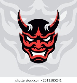 Flat Red Oni Mask Logo Design Template
