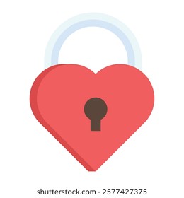 Flat red padlock with heart, suited for trust themes, romantic gifts, and Valentine’s Day jewelry designs.