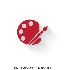 Flat red Palette web icon with long drop shadow on white
