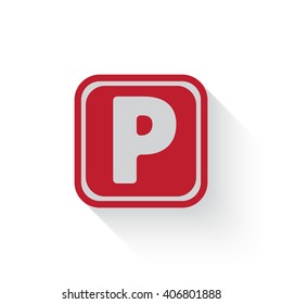 Flat red Parking web icon with long drop shadow on white