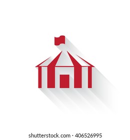 Flat red Party Tent web icon with long drop shadow on white