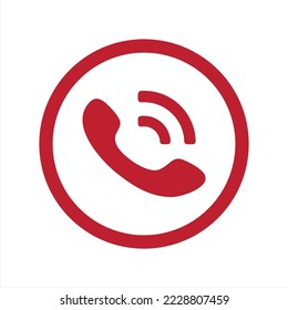 Flat red Phone icon in circle on white, for business card and website
