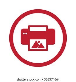 Flat red Photo Printing icon in circle on white