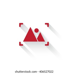 Flat red Picture web icon with long drop shadow on white