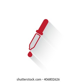 Flat red Pipette web icon with long drop shadow on white