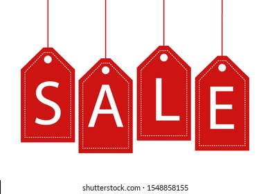 Flat red price tags for sale vector illustration on isolated background