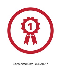 Flat red Prize Ribbon icon in circle on white