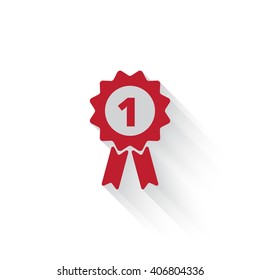 Flat red Prize Ribbon web icon with long drop shadow on white