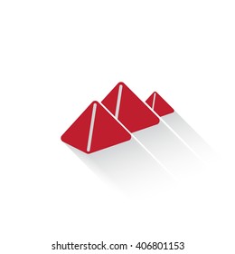 Flat red Pyramids web icon with long drop shadow on white