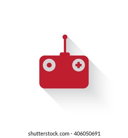 Flat red Radio Control web icon with long drop shadow on white