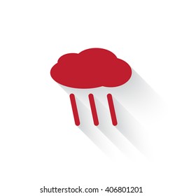 Flat red Rain web icon with long drop shadow on white