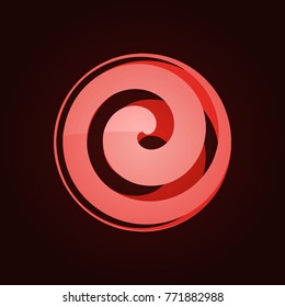 Flat red ribbon rolled into a round spiral. Vector illustration.