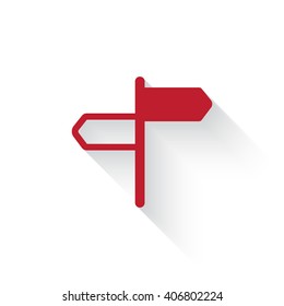 Flat red Road Signs web icon with long drop shadow on white