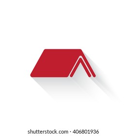 Flat red Roof web icon with long drop shadow on white