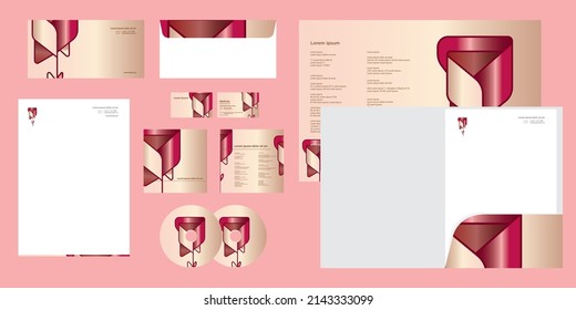 Flor rosa roja plana Romántica moderna de identidad empresarial empresarial Stationery