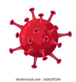 Flat red round dangerous bacteria with sucker or outgrowth isolated on white. Cartoon allergen, celled virus, fungi, protozoa, germ. Microbiology and science. Hazard structure. Vector illustration