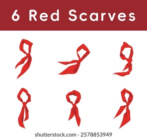 Flat red scarves vector for Chinese Young Pioneer to wear when new semester begin, red scarf necktie cartoon element illustration, back to primary school. 