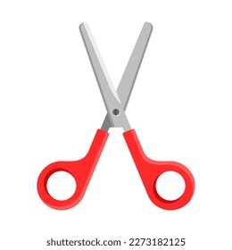 Flat red scissor with rounded cartoon style isolated on  white background