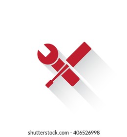 Flat red Service web icon with long drop shadow on white